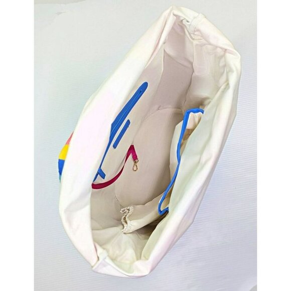 On 34th Isabellaa Women's Straw Medium Drawstring Tote Blue Stripe (MSRP $130) - Picture 7 of 8